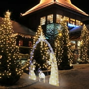 Lighted Outdoor Christmas Decoration Nativity Scene, Lighted Christmas Decor Set for Lawn and Home Holiday Party with Lights, Ground Stakes and Zip Ties, White, 5ft