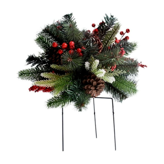 Lighted Outdoor Christmas Tree Decoration – 13.8in Ground Plug Artificial Tree with Warm White LED Lights for Yard, Garden, or Pathway Decor