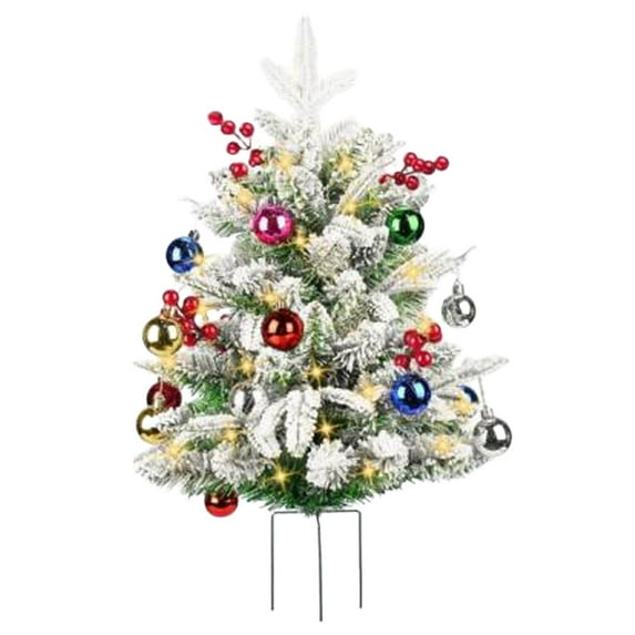 Lighted Outdoor Christmas Urn Filler Artificial Pre lit Trees with LED Lights Red Berries Pine Cones Battery Operated Holiday Decor for Planters Pathway Yard Driveway