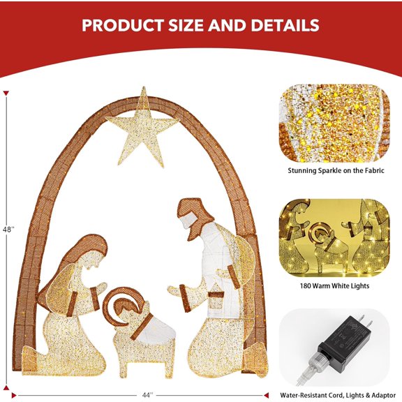 Lighted Outdoor Nativity Scene- Christmas Holy Family Yard Decoration, Large Christmas Holy Family Set for Yard Lawn Garden Outside Decor and Home Holiday Party$$Garden & Patio