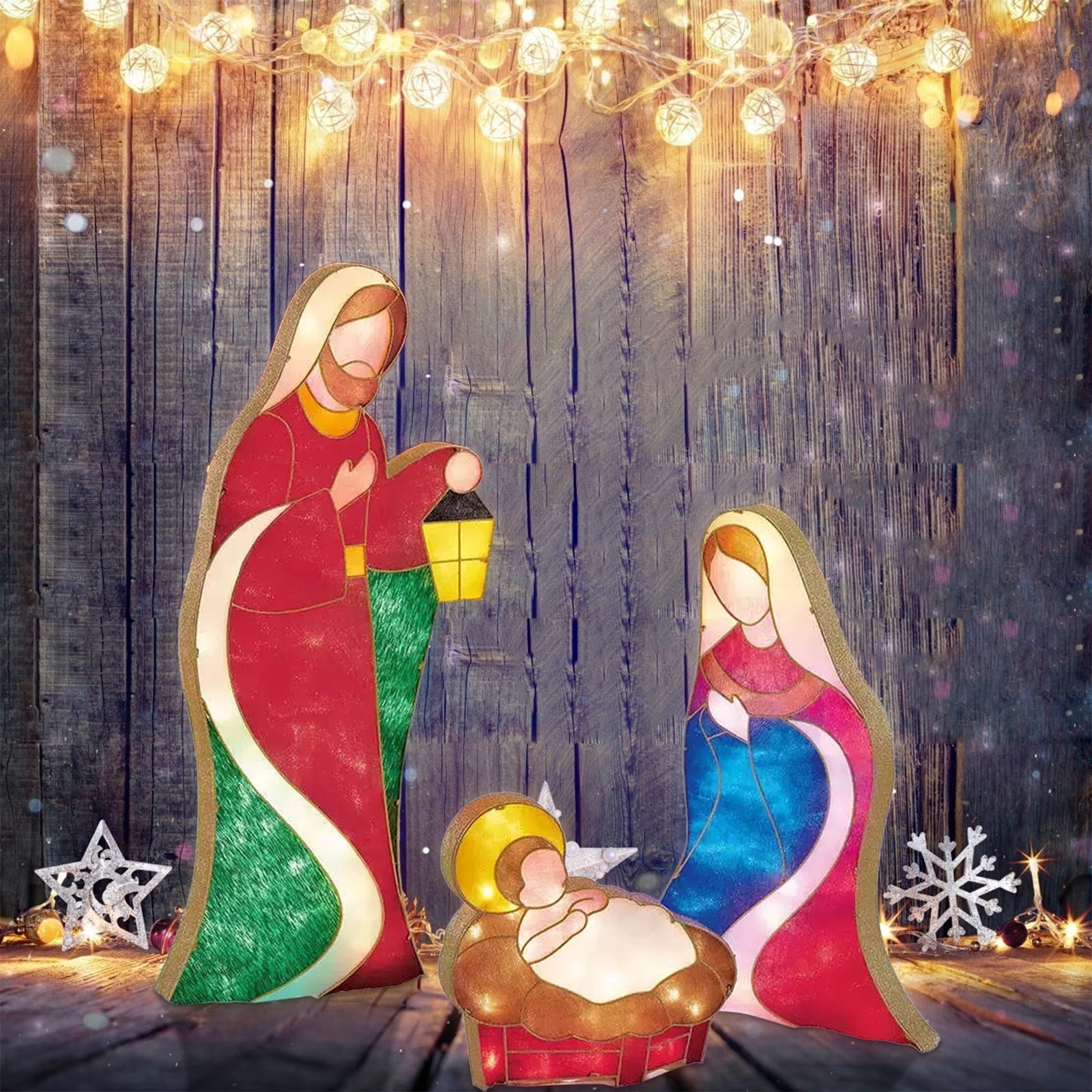 Lighted outdoor nativity scene set christmas decor 30cm weatherproof