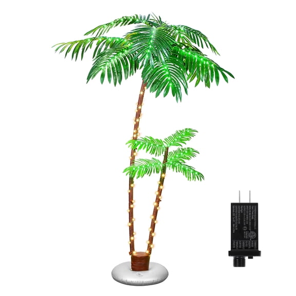 Lighted Palm Tree, 2 Trunks Festival Decoration Decor, 6Ft Fake Palm Tree with 8 Mode for Tiki Bar Festival Decor, Artificial Palm Tree Decoration, Light Up LED Artificial Trees Lights