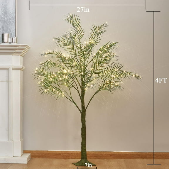 Lighted Palm Tree 4FT 240 LED Fairy Lights, Faux Plant Tree with Lights for Inside Outside Home Holiday Summer Decoration