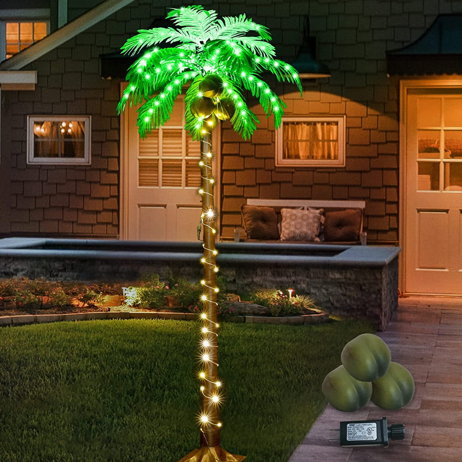Lighted Palm Tree, 6FT 162 LED Artificial Palm Tree with Coconuts