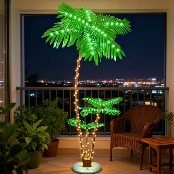 7FT Lighted Palm Tree - LED Outdoor Christmas Decor for Patio, Yard, Pool, Porch