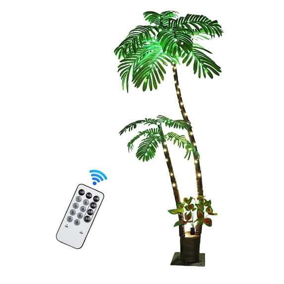 Lighted Palm Trees for Outside Patio, Artificial Palm Tree 6Ft LED Christmas Tree Fake Tropical Plant Light for Tiki Bar Pool Porch Deck Party-Red pothos