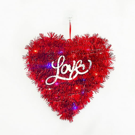 Lighted Peach Heart Sign Door Hanging Valentine's Day Garland with LED String Lights ABS Material Red Color Easy to Hang for Indoor or Outdoor Decor Party Wall Decoration DIY Craft Project