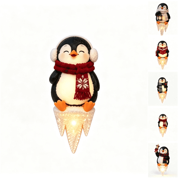 Lighted Penguin Icicle Christmas Window Decor, Cute Penguin Holiday Figurine with Glowing Winter Scene, Festive Ledge Decoration for Home Bedroom Living Room (penguin-D-1pc)