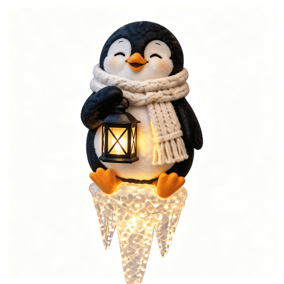 Lighted Penguin Icicle Window Ledge Decoration, Christmas Penguin Figurine with Glowing Icicle Design, Festive Winter Window Decor for Home Holiday Display (penguin-C-1pc)