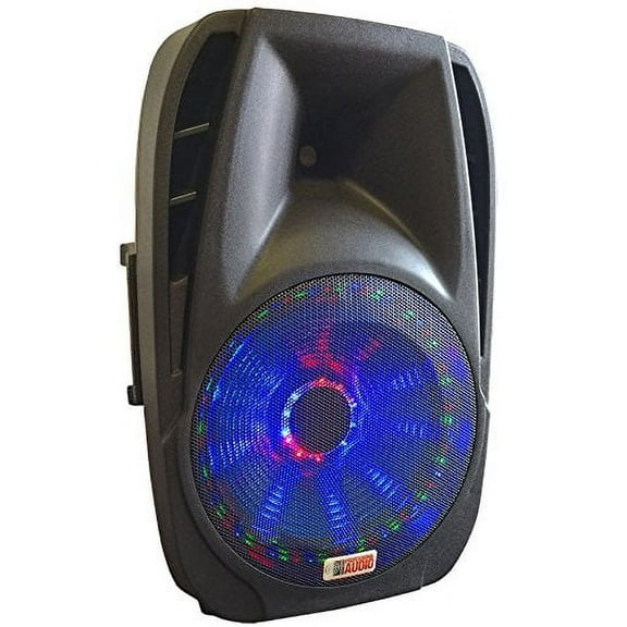 Lighted Powered 15" DJ Speaker - 800 Watts - Bluetooth, MP3, USB, SD, FM Radio or plug in your laptop or iPhone - Plug and Play - Light Show Included - Adkins Professional Audio