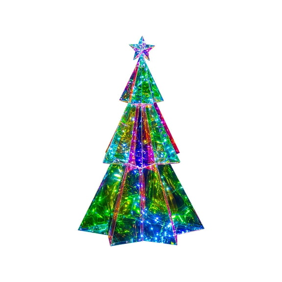 Lighted Prismatic Iridescent Christmas Tree, Christmas Decoration,Iridescent Xmas Tree Party Holiday Desktop Tree for Home Decor