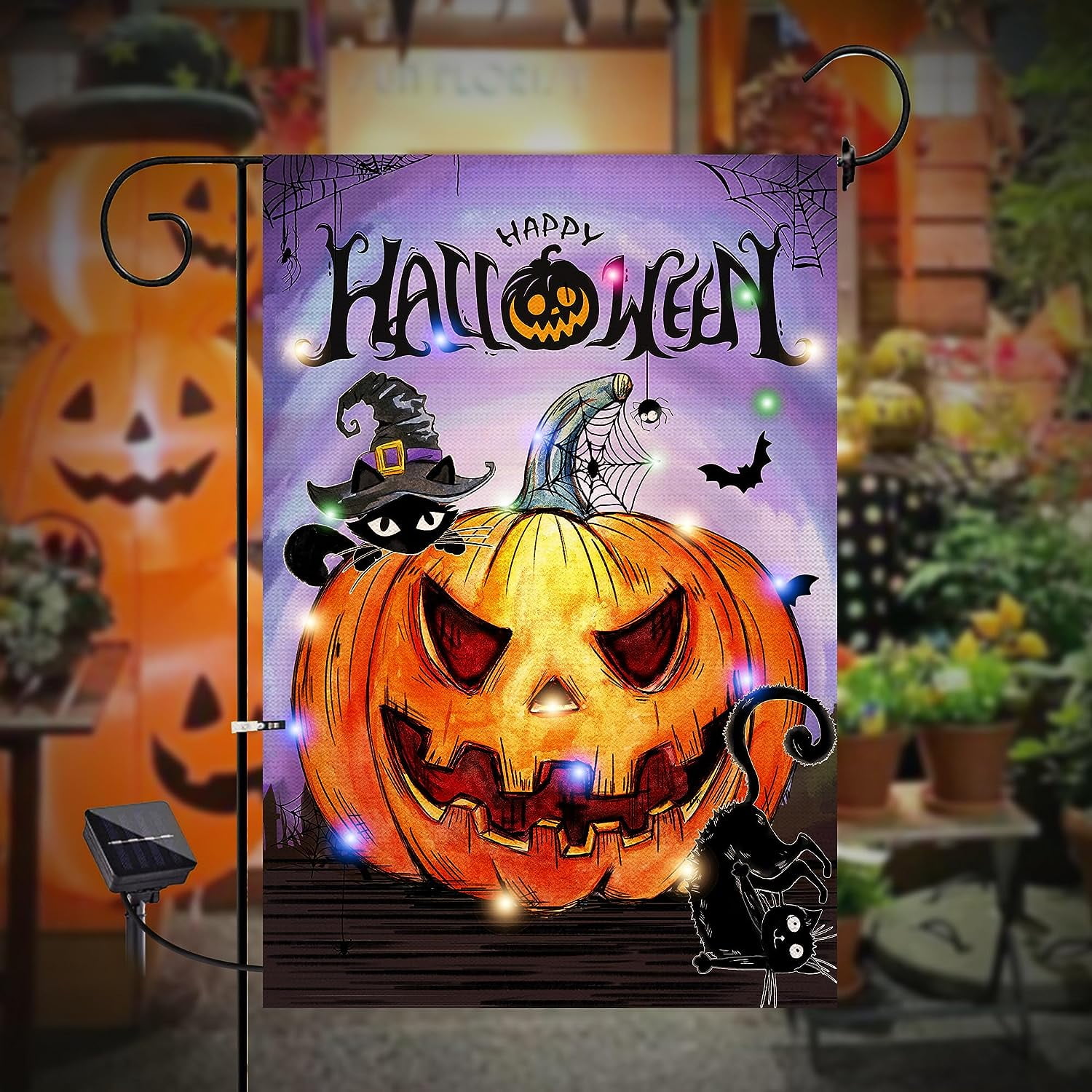 Lighted Pumpkin Halloween Garden Flag, LED Halloween Flag 12 X 18
