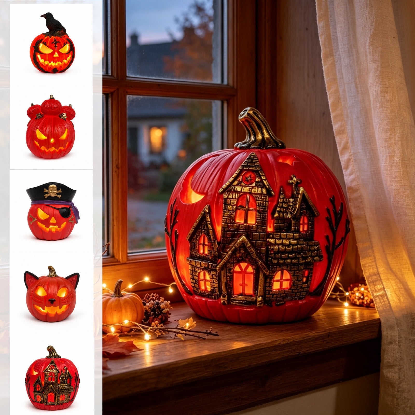 Lighted Pumpkin Lantern, Vintage Classic Ceramic Pumpkin Statue Light
