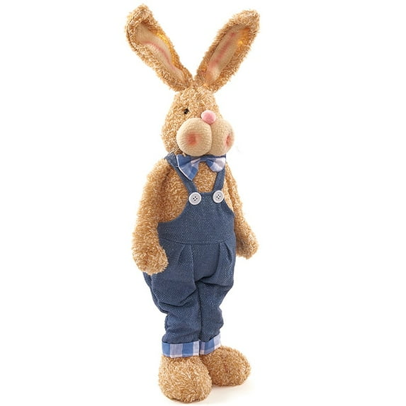 Bunny Plush Figure Lighted 20 Inch Tall Or Lighted Carrot Garland - Bunny in Overalls