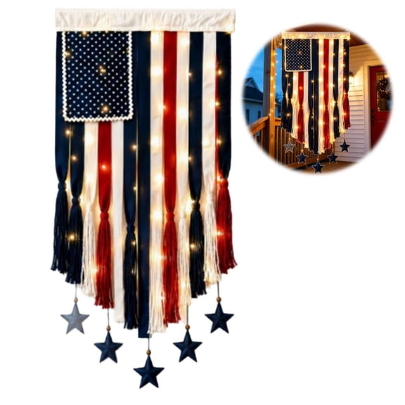 Lighted Rag American Flag Banner, 2026 New Lighted American Flag Banner, Independence Day Retro American Flags Bunting For Outdoor Garden Yard Home Party Decoration