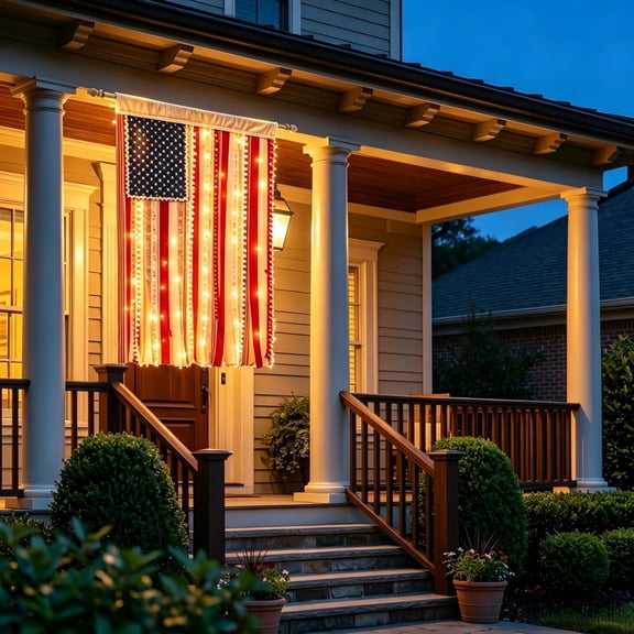 Lighted Rag American Flag Banner, 2026 Upgraded 4 X 2.3 Ft Lighted Rag American Flag Banner, Independence Day Retro American Flags Bunting For Outdoor Garden Yard Home Party Decoration