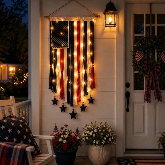 Lighted Rag American Flag Banner, 2026 Upgraded 4 X 2.3 Ft Lighted Rag American Flag Banner, Independence Day Retro American Flags Bunting For Outdoor Garden Yard Home Party Decoration (1PCS)