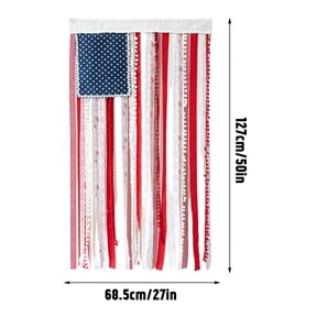 Lighted Rag American Flag Banner, 2750in Independence Day Fringed Drapery Blue Star Flag, 1776 Decorative Hanging String Lights Flag, for Outdoor Garden Yard Home Party Decoration