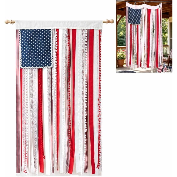 Lighted Rag American Flag Banner, 4 X 2.3 ft Lighted Rag American Flag Banner, 4th of July Outdoor Garden Yard Home Party Decoration, Anniversary Celebration Indoor Outdoor(A)