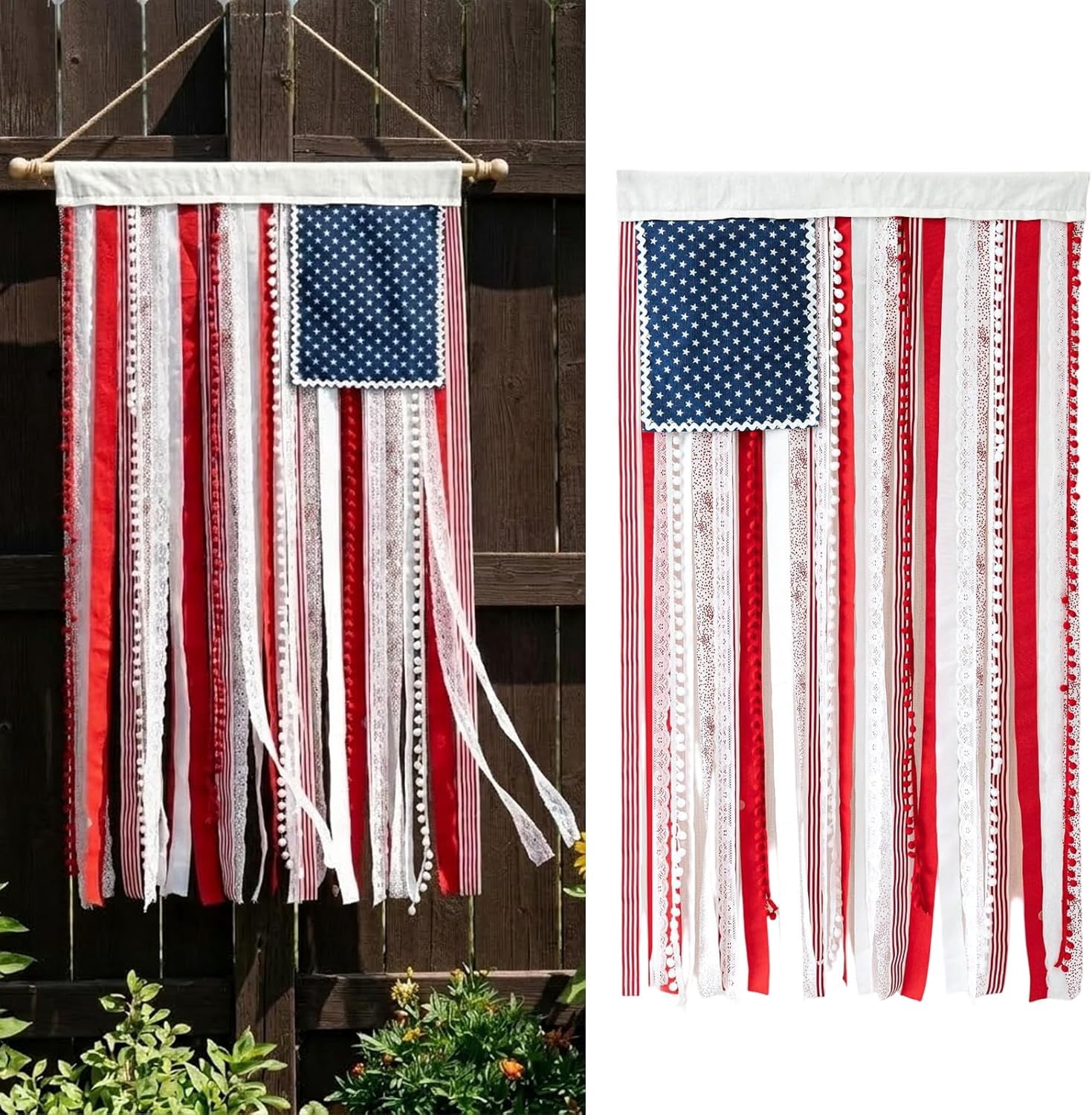 Large Rag Flag Lighted Rag American Flag Banner, 4 x 2.3 ft 4th of July Rag American ...