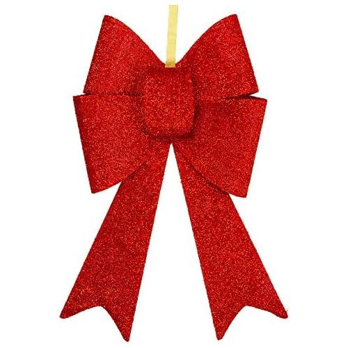 Lighted Red Tinsel Bow Christmas Decoration