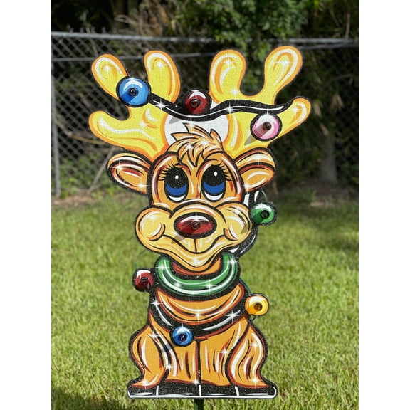 Lighted Reindeer with Green Collar Christmas Yard Decoration