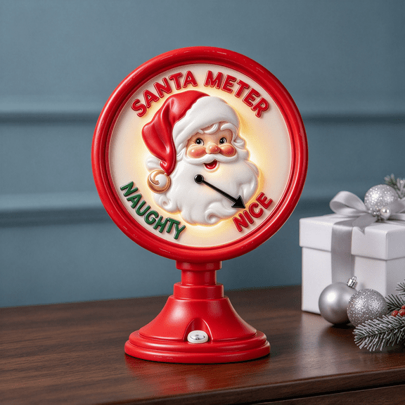 Lighted Resin Santa Meter Figurine Christmas Santa Claus Meter Lamp Statue for Holiday Window Display and Bookcase Corner