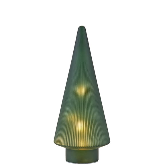 Lighted Burgundy Snowflake or Green Ribbed Glass Tabletop Tree