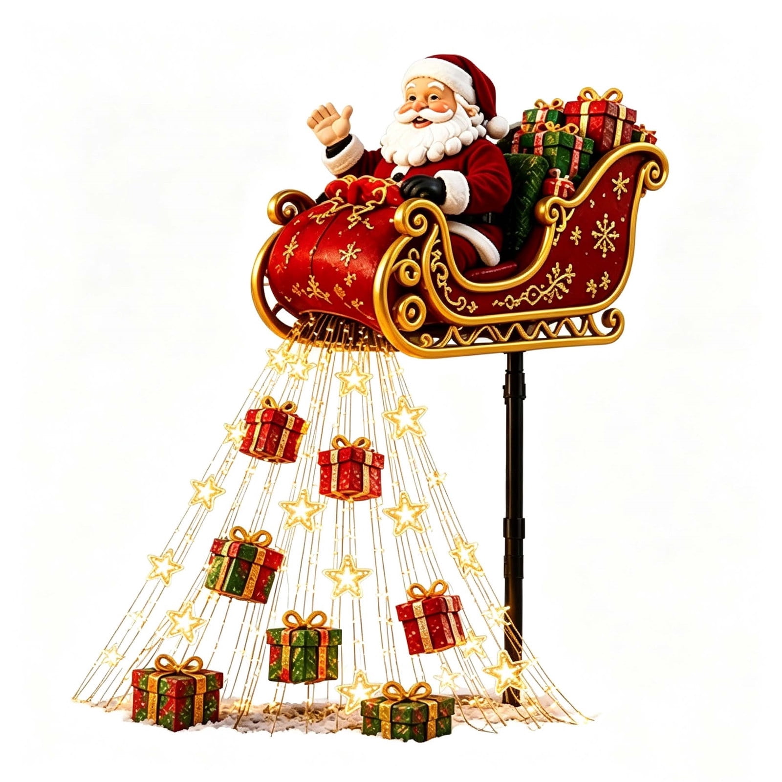 Lighted Santa Claus Sleigh Christmas Yard Stake Lights Led Star Gift ...