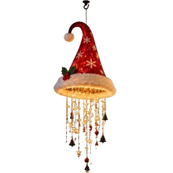 Lighted Santa Hat Hanging Chandelier Classic Red Christmas Statement Ceiling Decoration Design C