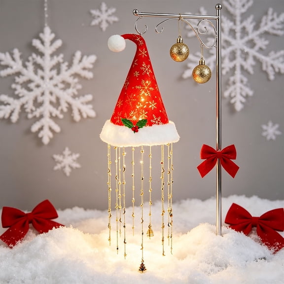 Lighted Santa Hat Hanging Decoration, Illuminated Christmas Hat Ornament for Ceiling, Window, Doorway, Party Area, Living Room, Porch and Winter Seasonal Home Display, Seasonal Accent, C