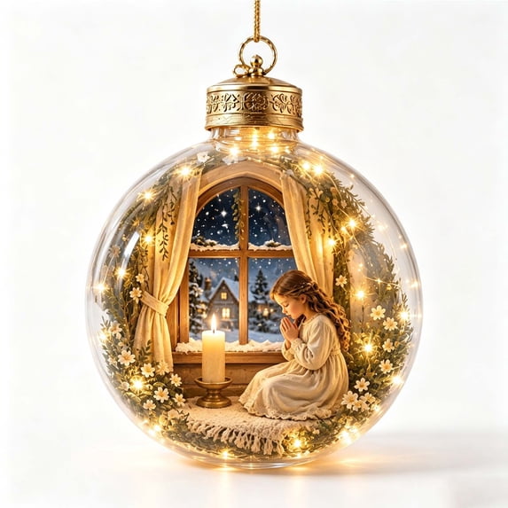 Lighted Scripture Ornament, Christmas Keepsake Ball Hanging Decoration for Tree Window Mantel Religious Holiday Decor