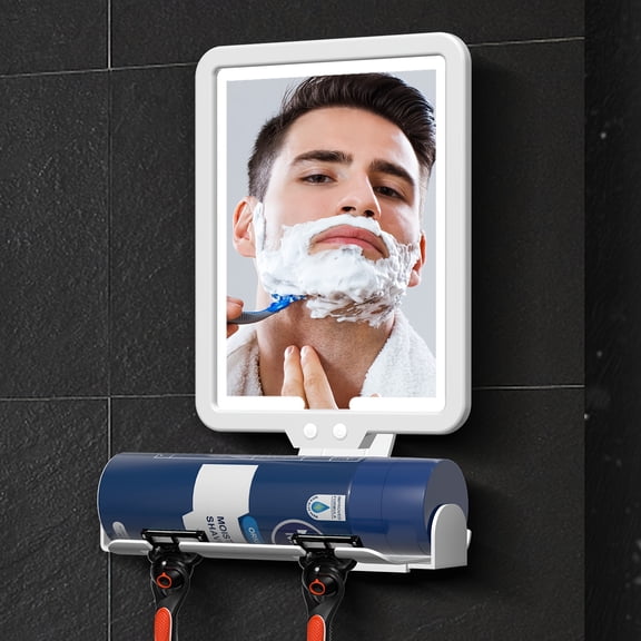 Lighted Shower Mirror Fogless For Shaving | Heated, 3 Color Modes, Wall Mount, With Storage Tray And Razor Holder, Usb Powered, Rechargeable Battery