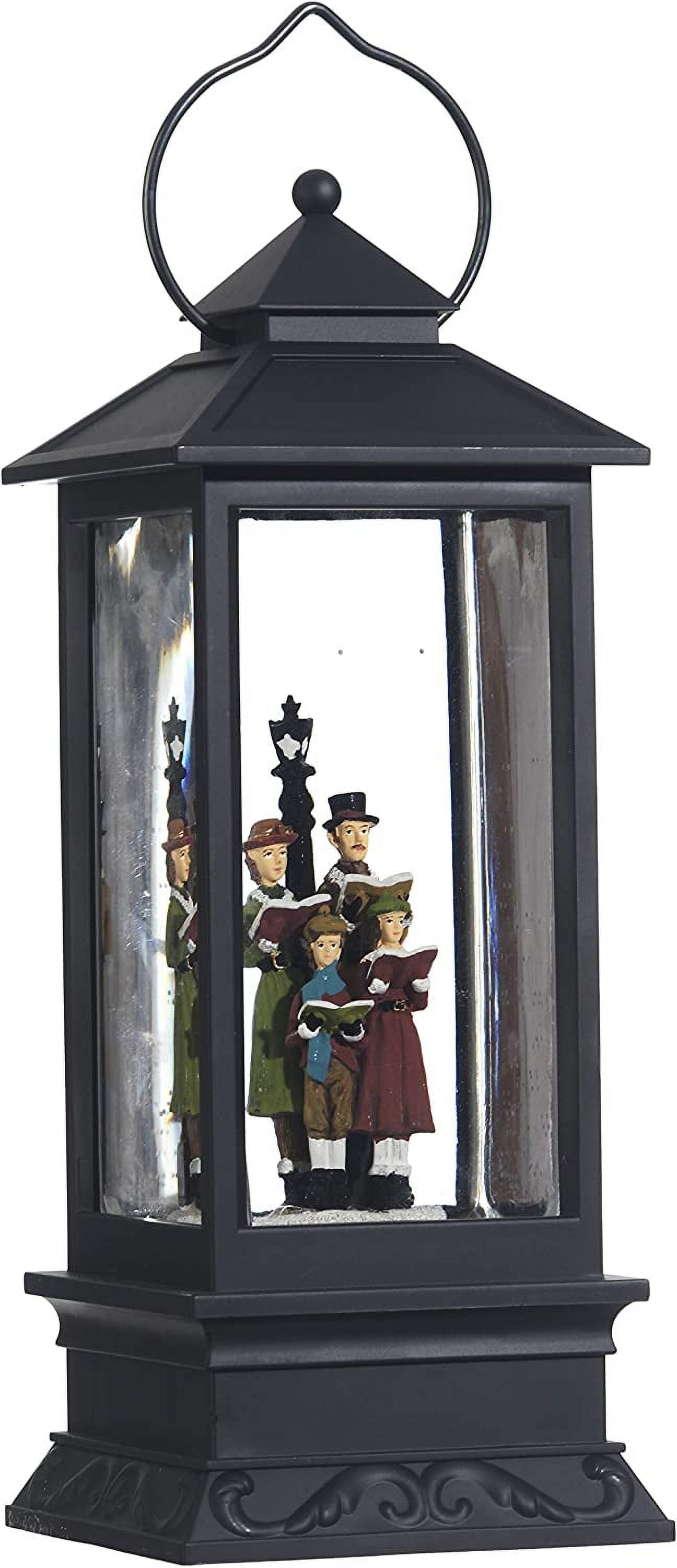 Enchanted Carolers 11" Black Plastic LED Snow Globe Lantern