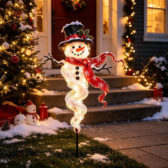 Lighted Snowman Garden Stake Light, LED Glowing Twisted Body Ground Lamp, Waterproof Outdoor Christmas Pathway Marker Light for Lawn Garden Yard Patio Holiday Xmas Decor