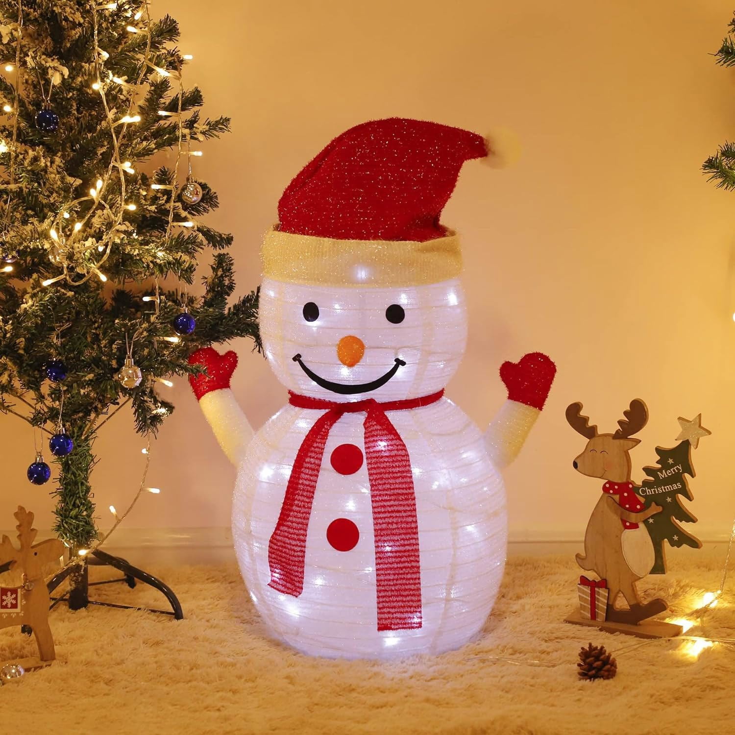 Lighted Snowman Outdoor Christmas Decorations,Light Up Collapsible