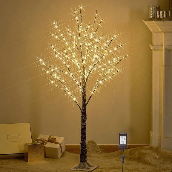 Lighted Snowy Twig Tree with Fairy Lights 4FT 200 LED Lights, Flocked Tree with Lights for Home Thanksgiving Christmas Holiday Decoration Indoor Outdoor