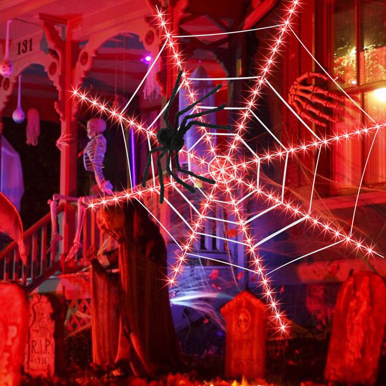 Lighted Spider  Halloween Decorations, 120 LED Waterproof Spider 