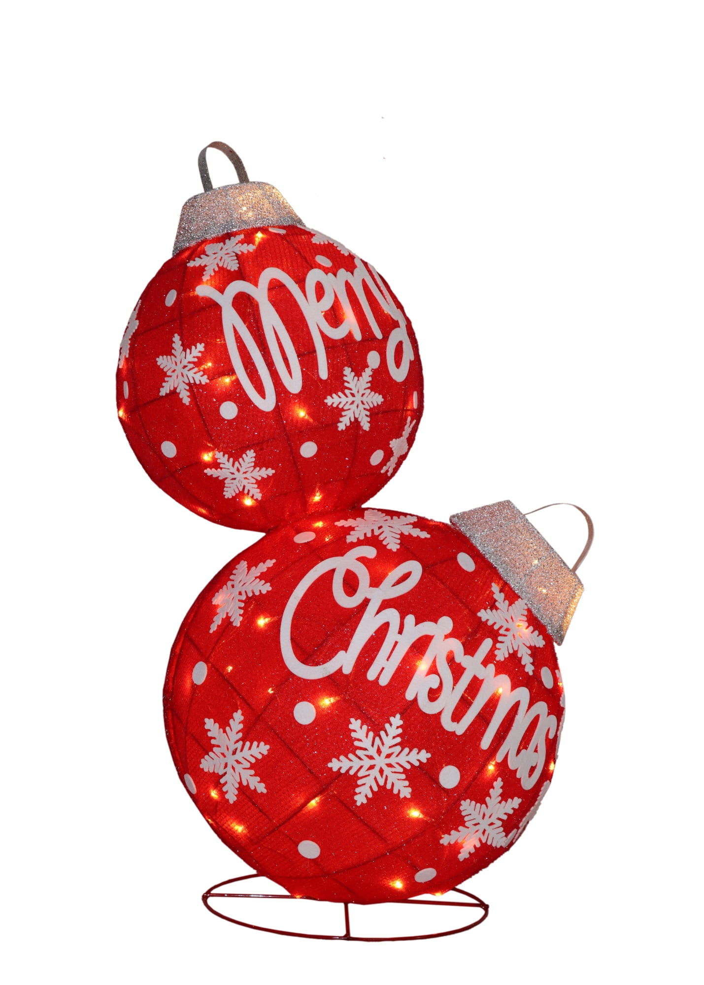 Red and White LED Lighted Stacked Ornament Balls Outdoor Decoration