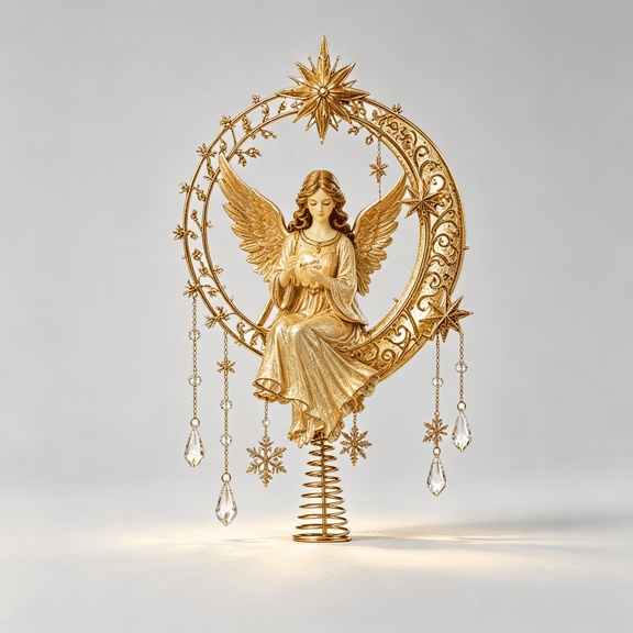 Lighted Star Moon Christmas Tree Topper, 2D Flat Tree Top Ornament, Warm LED Holiday Tree Crown Decor for Indoor Christmas Home Decoration