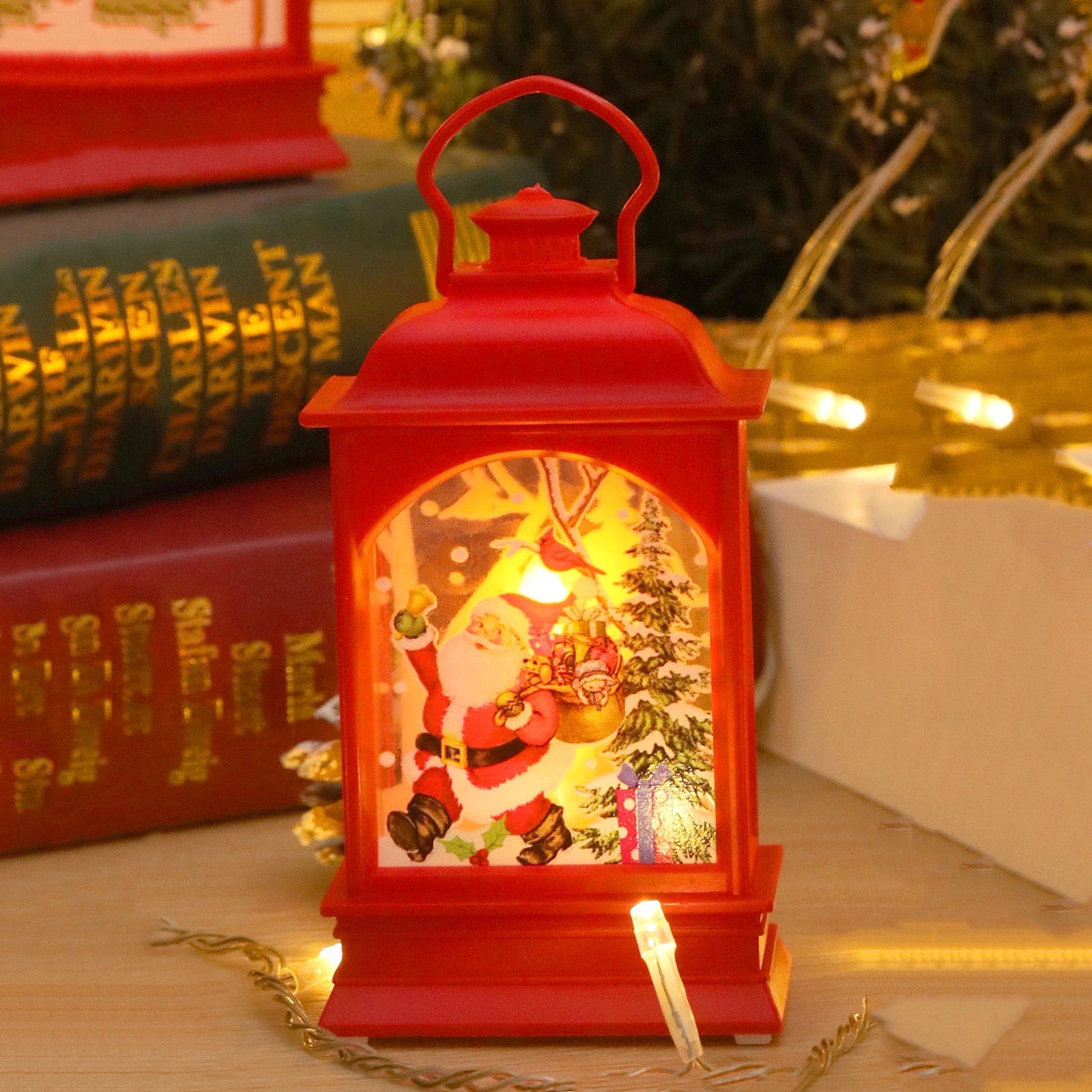！Lighted Street Lamp Shaped Christmas Snow Globe Lantern, Battery