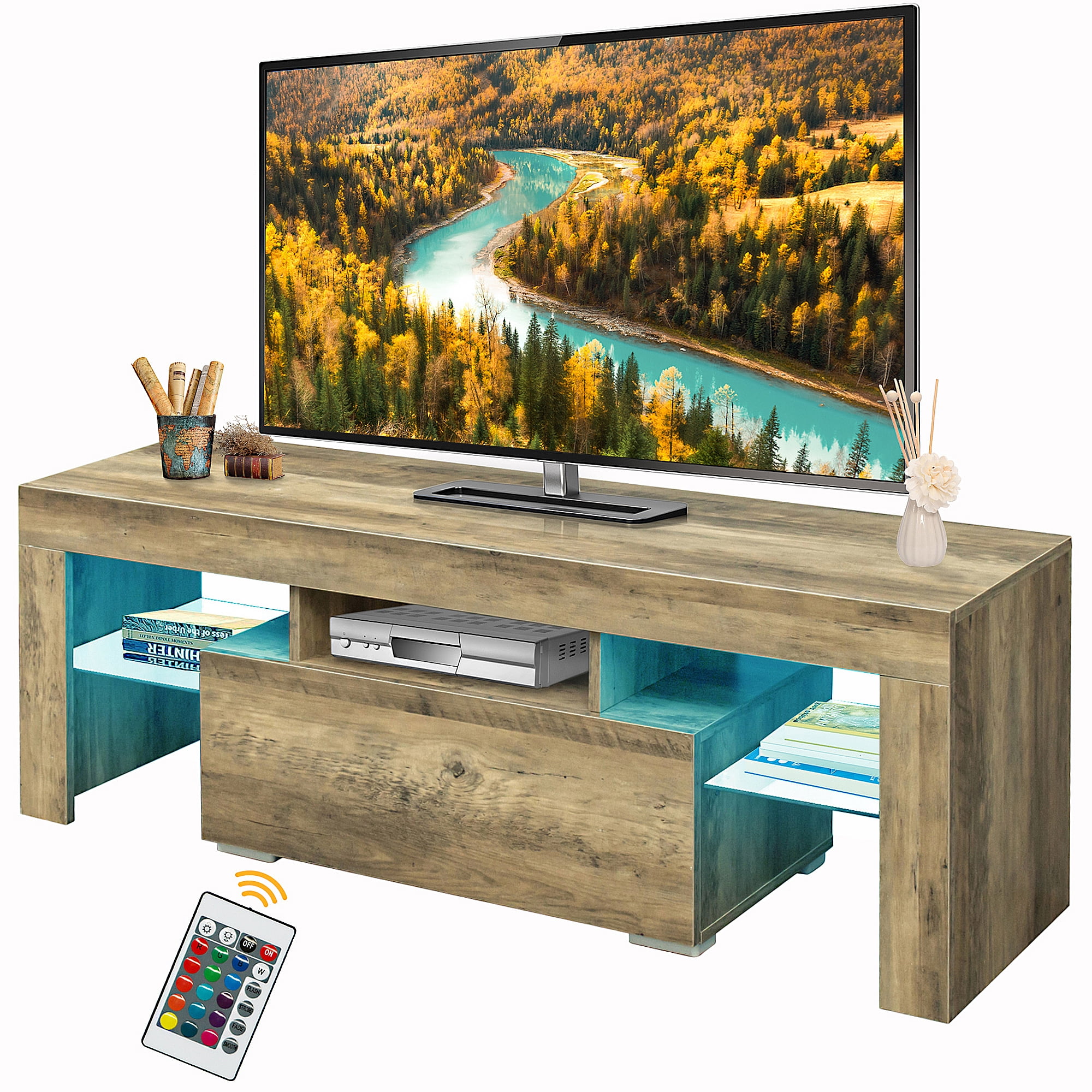 Lighted TV Stand for 55 inch TV, Seizeen Media TV Console with LED RGB