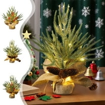 12-inch Lighted Tabletop Christmas Tree, Imitation Mini Tree with Red Berries, Pine Cones, Burlap Base, for Home Holiday Decor,Vsgery