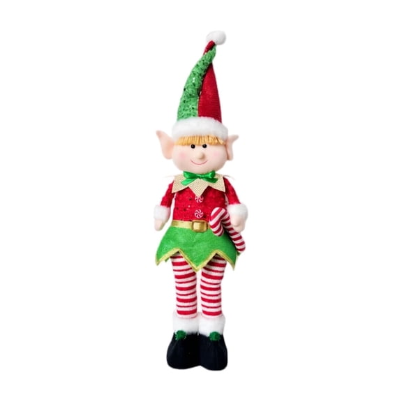Lighted Telescoping Christmas Elf Standing Doll, 20.87 to 25.2 Inch Tall Sliding Elf Figurine for Holiday Decor