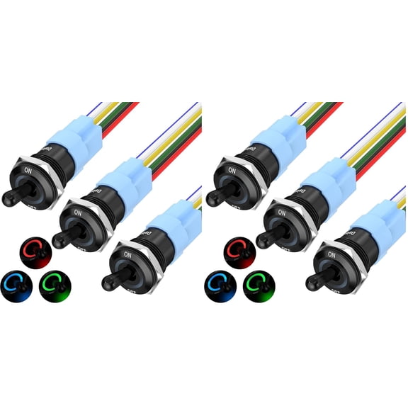 Lighted Toggle Switch 12V Waterproof RGB LED Marine 16MM 12V 5A Heavy Duty Metal Toggle Rocker Switch Illuminated for Automotive Car Boat (Pack of 2)