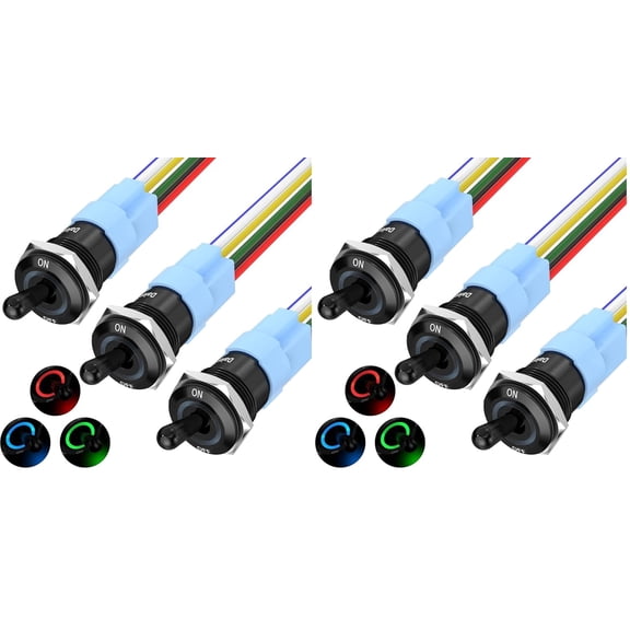 Lighted Toggle Switch 12V Waterproof RGB LED Marine 16MM 12V 5A Heavy Duty Metal Toggle Rocker Switch Illuminated for Automotive Car Boat (Pack of 2)