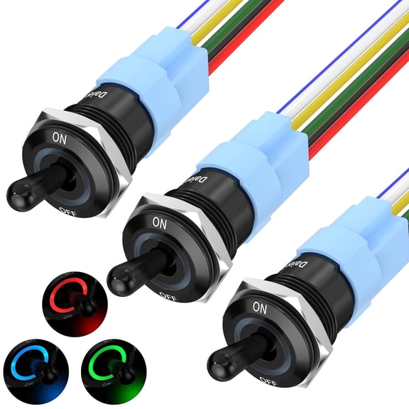 Lighted Toggle Switch 12V Waterproof RGB LED Marine 16MM 12V 20A Heavy Duty Metal Toggle Rocker Switch Illuminated for Automotive Car Boat