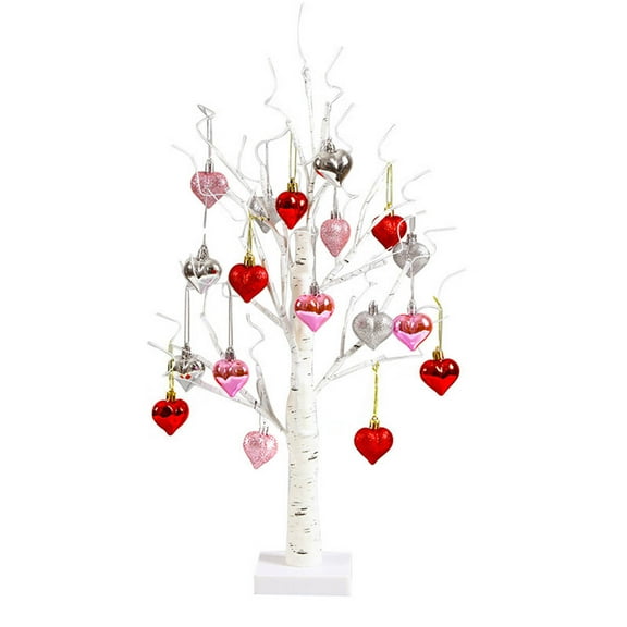 Lighted Tree Decor 24 Inch With Heart Ornaments Usb Battery Operated Led Table Light For Home Bedroom Party Fireplace Decoration