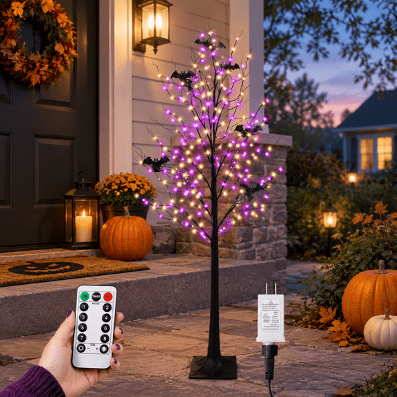 Lighted Tree With 260 Led Lights 6ft Black Timer 8 Modes Dimmable Web ...