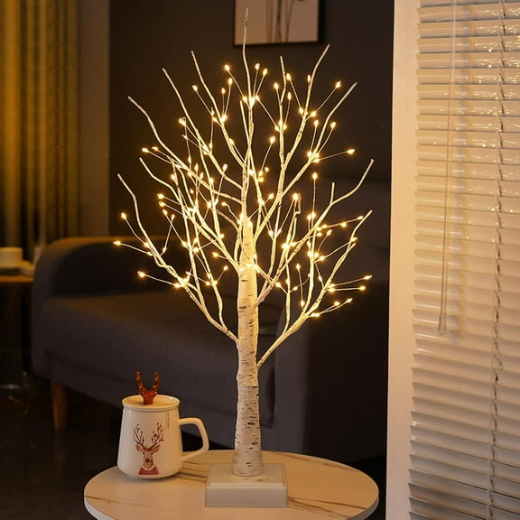 Lighted Trees for Indoor Decor with Timer, 144 LED 2FT White Light up Birch Tree Tabletop Lamp for Birthday Thanksgiving Wedding Decor, Small Christmas Tree with Lights